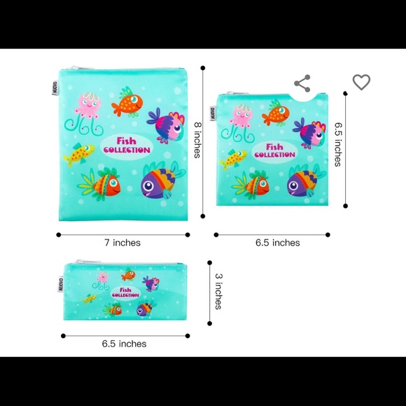 Nuovoware Sandwich/Snack Zipper Bags  [3 Pk] Resuable, Washable, Cartoon Fish - Picture 4 of 11